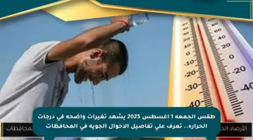 طقس الجمعة 1 أغسطس 2025 يشهد تغيرات واضحة في درجات الحرارة.. تعرف على تفاصيل الأحوال الجوية في المحافظات
